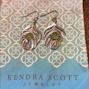 Kendra Scott Feather Drop Earrings w/ Green Stone